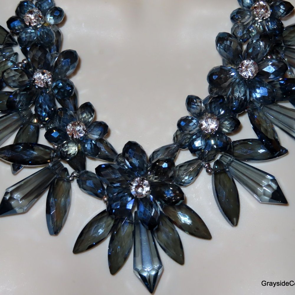 Statement Necklace Blue Crystals Necklace • Dark Blue Crystals • Gorgeous! - Picture 3 of 6